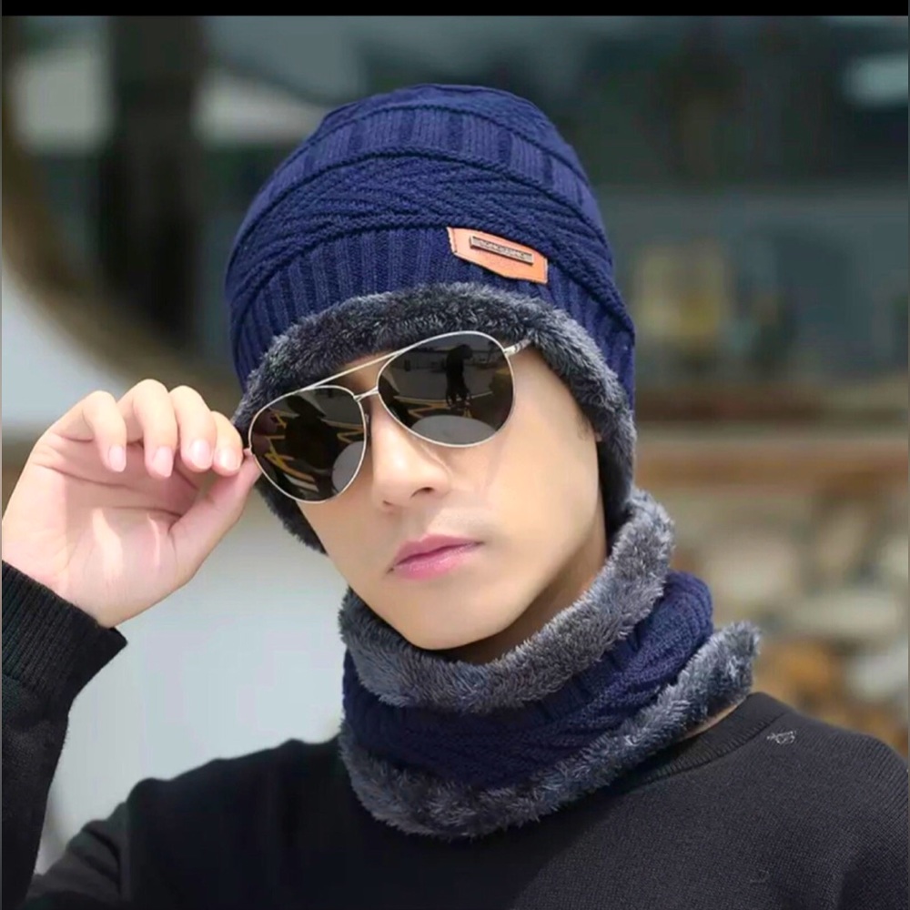 Women man winter hat and scarf set